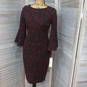 NWT Calvin Klein Black and Burgundy 3/4 length bell sleeve
